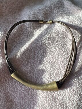 Leather Multi-Strand Necklace with Gold-Tone Accent